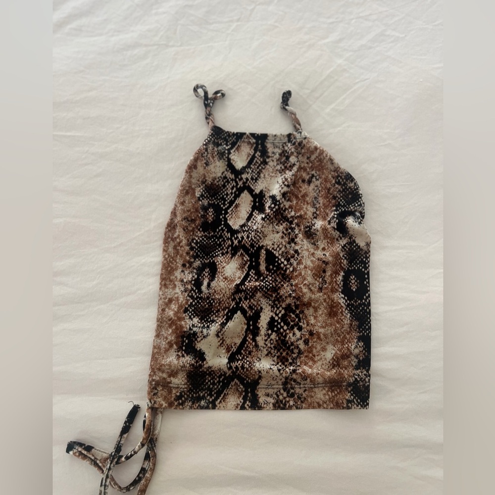 Urban Outfitters Snake-Print Halter Top in Brown, Black & Cream